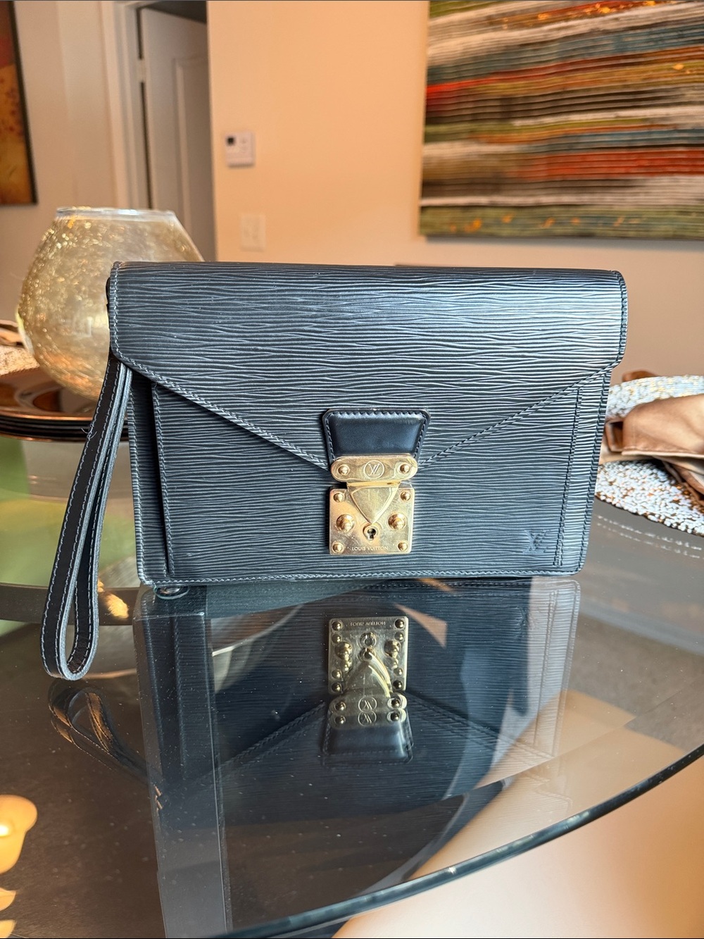 Louis Vuitton Black Epi Leather Wristlet with Gold-Tone Lock
